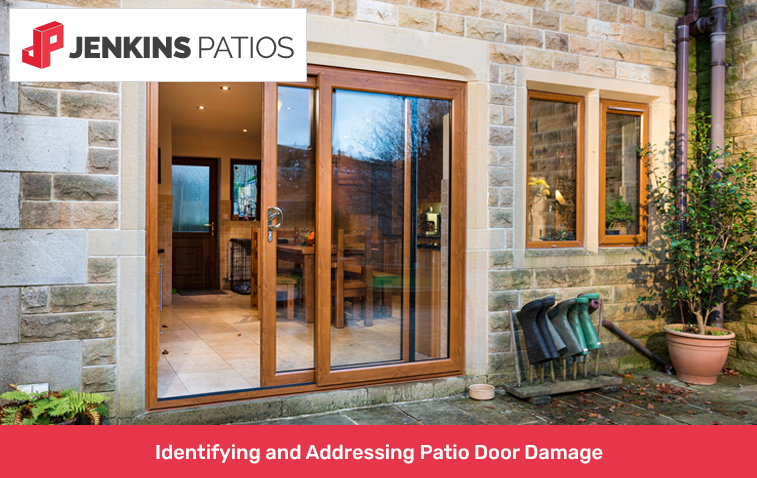 Patio door with visible scratches and surface wear