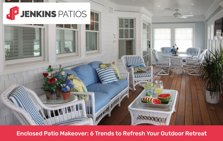 Cozy enclosed patio featuring comfortable seating and decorative plants.